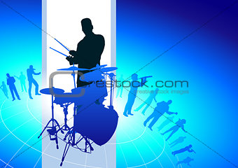 Drums Player with Musical Band Background