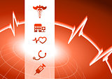 Medical Symbol Icons on red wire globe background