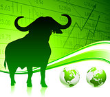 bull on green business background