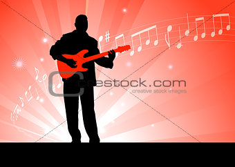 Guitar Player on Red Background