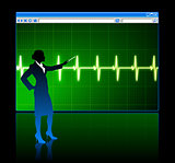 Business woman on background with web browser internet pulse pag
