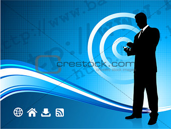 Wireless internet background with modern businessman