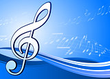 Musical note on abstract blue background