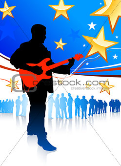 Guitar player on patriotic background