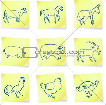 farm animal collection on post it notes