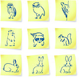 forest creatures drawings on post it notes