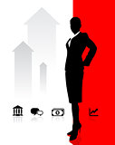 Business woman on background with banking and financial icons