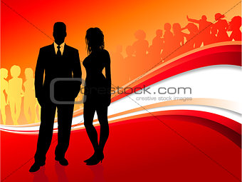 glamour couple on summer party background