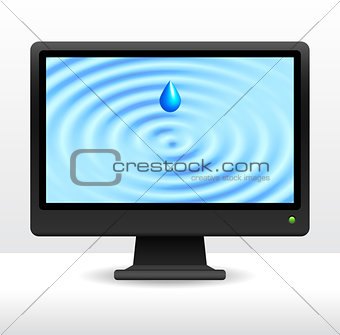 computer monitor with water ripple light blue background
