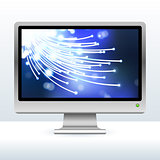 computer monitor with fiber optic internet background