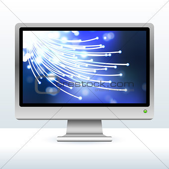 computer monitor with fiber optic internet background