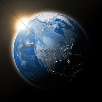 Sun over North America on planet Earth