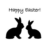 Monochrome silhouette of two Easter bunny rabbits. Design Easter