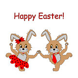 A couple of funny cartoon Easter rabbits. Easter colorful card