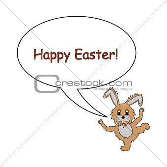 A funny cartoon Easter bunny rabbit with a speech bubble. Design