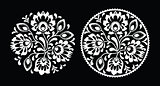 Folk embroidery with flowers - traditional polish round pattern in white