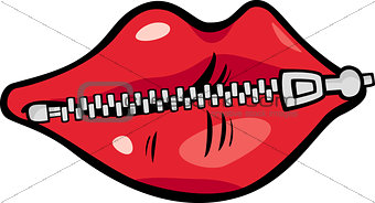 zipped lips cartoon illustration