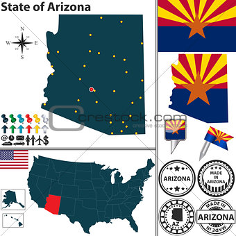 Map of state Arizona, USA
