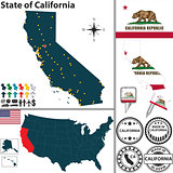 Map of state California, USA