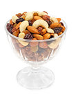 Mixed nuts and dry fruits in glass bowl 