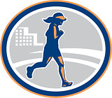 Female Marathon Runner City Retro