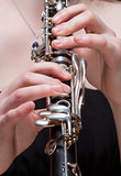 Hands of Female Musician Playing Clarinet