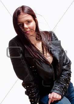 Portrait of a Young Woman in Leather Jacket 