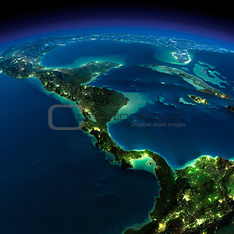 Night Earth. The countries of Central America