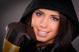 Beautiful Boxer Female in Black Hoodie Wearing Practice Gloves 