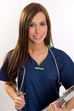 Vibrant Female Nurse With Stethoscope and Chart Making Rounds