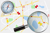  City Map with compass and loupe