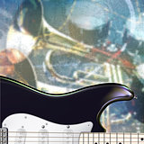 abstract grunge background with electric guitar and musical inst