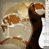 abstract grunge background with guitar and drum kit