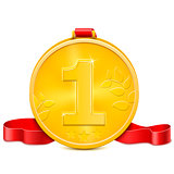 Gold Medal With Red Ribbon.
