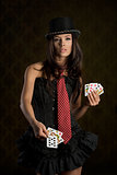 charming lady taking poker cards 