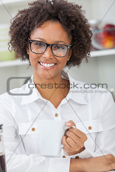 Mixed Race African American Girl Drinking Coffee