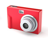 Red Digital Compact Photo Camera on the White Background