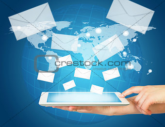 Hand, tablet pc and envelopes