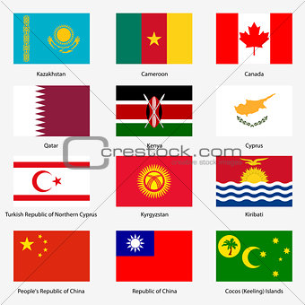 Set  Flags of world sovereign states. Vector illustration. Set n