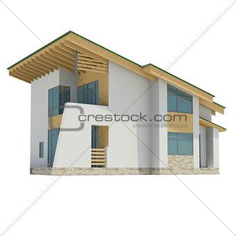 Wooden house with a green roof