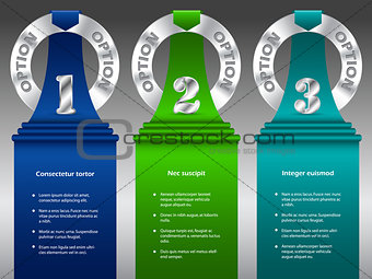 Inforgraphic design with metallic rings and color ribbons