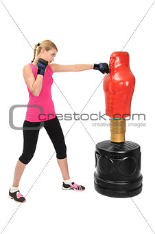 Young Boxing Lady with Body Opponent Bag Mannequin
