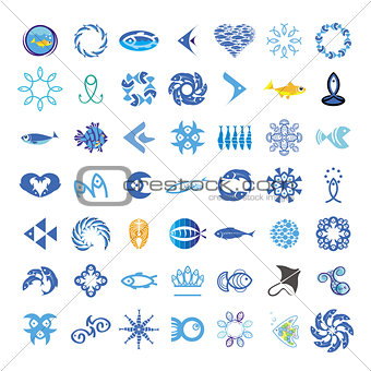collection of vector icons with the fishes