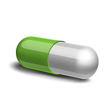 Green and white pill on white background.