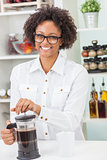 Mixed Race African American Girl Making Coffee