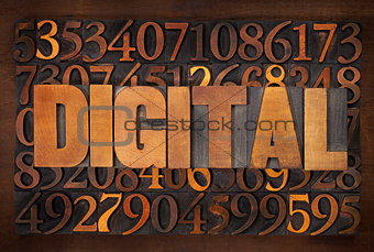 digital word in wood type