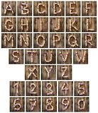 Alphabet letters and numbers made from wine corks