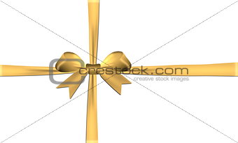 Ribbons crossed with golden bow isolated on a white background