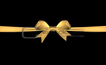 Golden bow with golden ribbon isolated on a black background