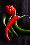 Red and green chili peppers